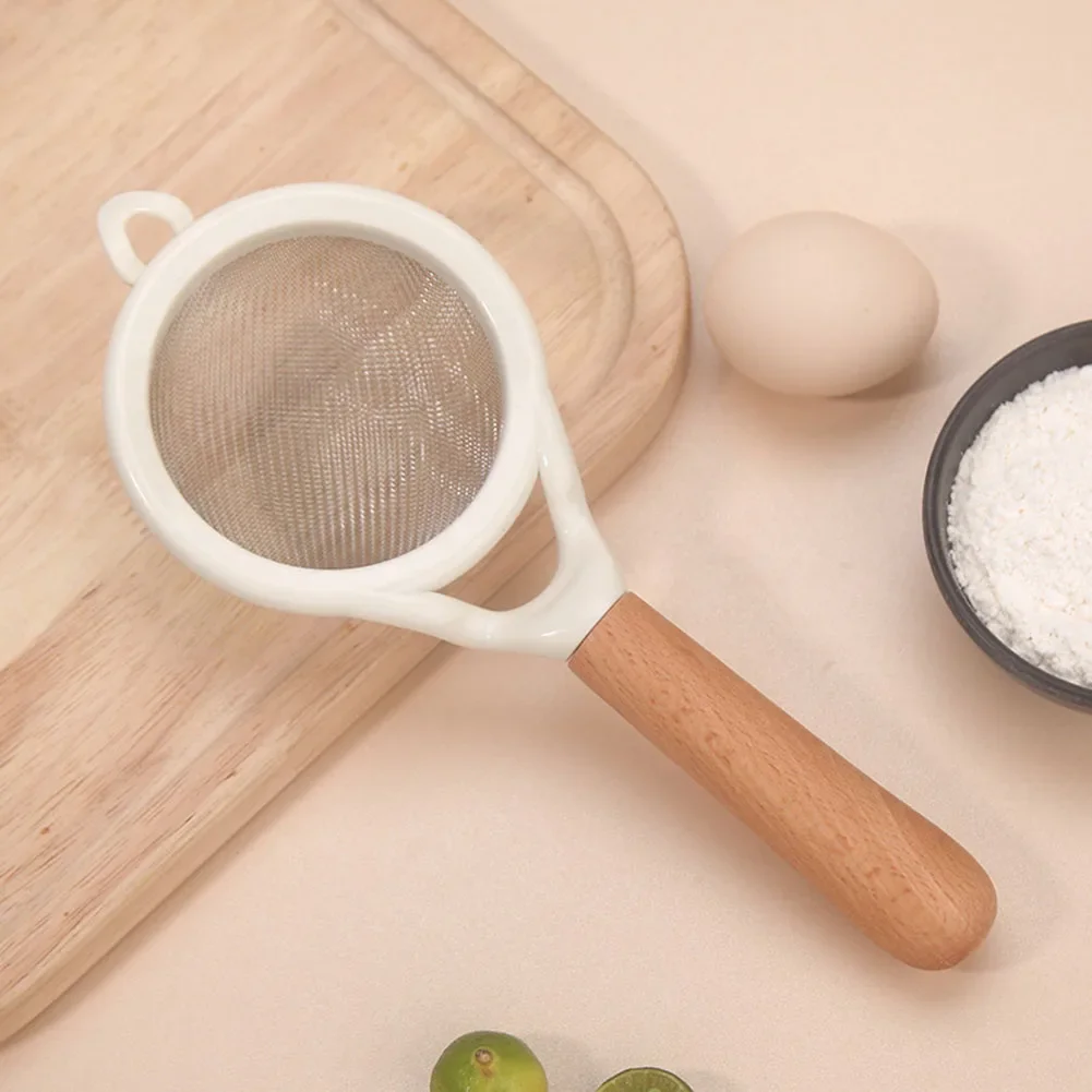 Stainless Steel Flour Sieve Sugar Flour Juice Soybean Milk Foam Filter Wooden Handle Household Kitchen Baking Tools