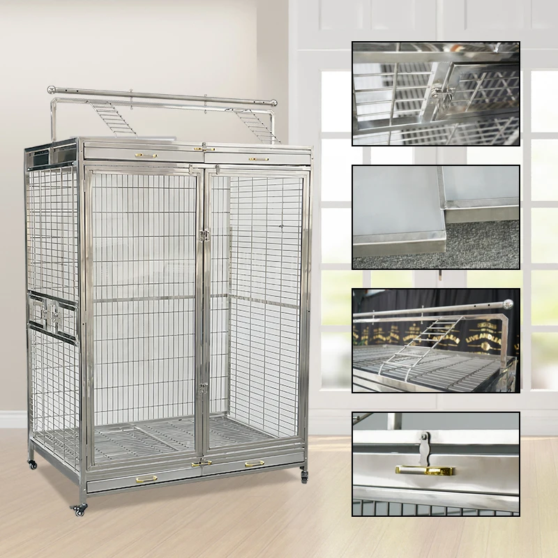 wholesale extra large 304 stainless steel pet aviary outdoor big metal cockatiel parrot bird breeding flight net cage for sale