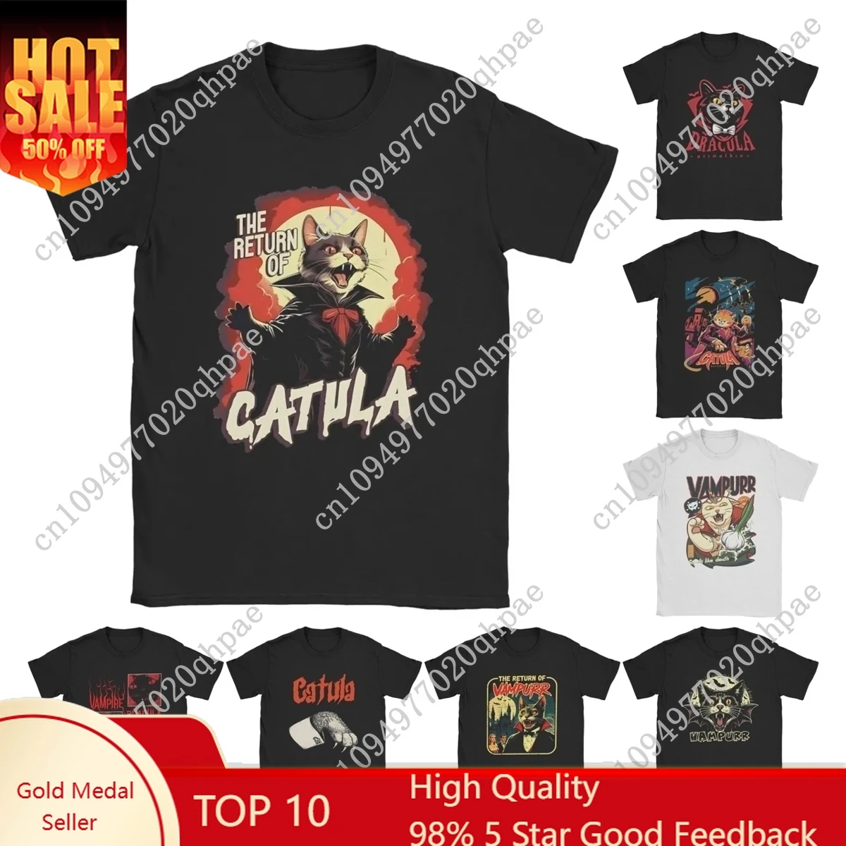 

Catula The Vampire Cat Dracula Halloween T-Shirt Men Return Of Vampurr Vintage Cotton Tees Short Sleeve T Shirts Gift Clothing