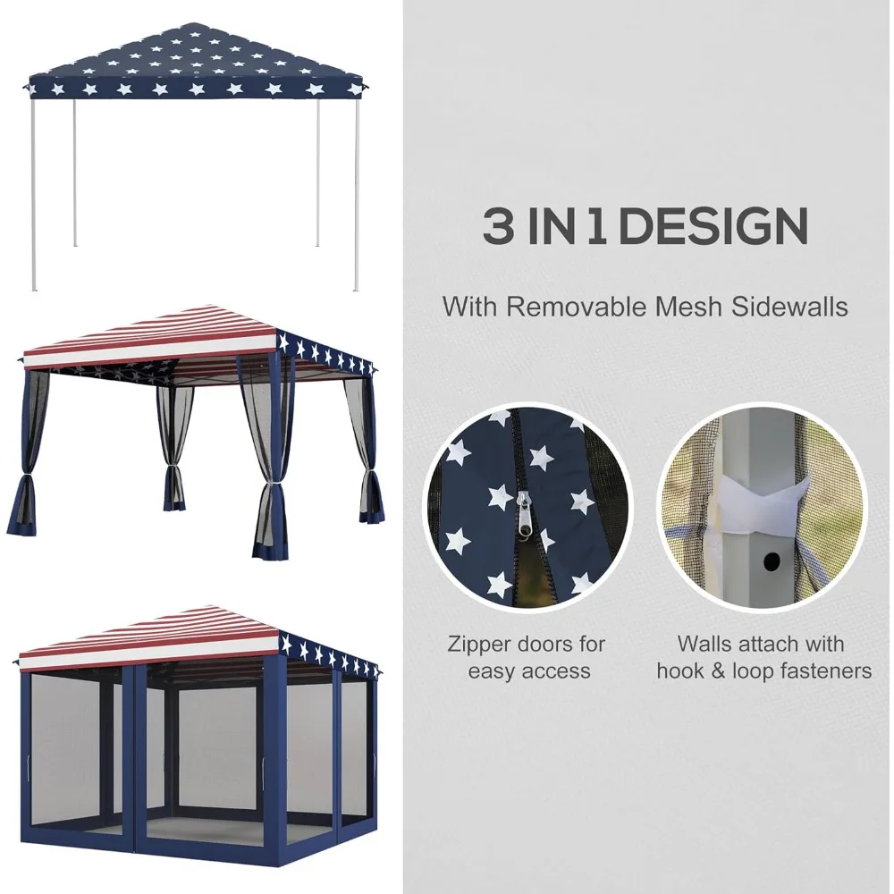 Altura ajustável Pop Up Canopy Tent com rede, Gazebo instantâneo, Screen House Room com saco de transporte, ao ar livre, 10 'x 10'