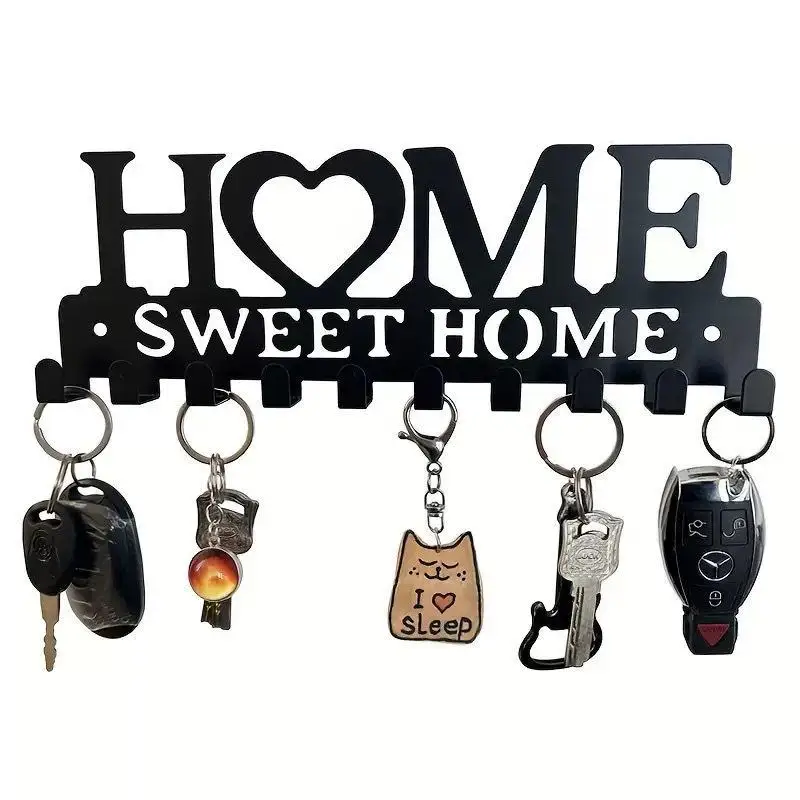 Wall Mount Metal Key Holder Love Shaped with Hooks No Drill Organizer for Entryway Home New House Gift