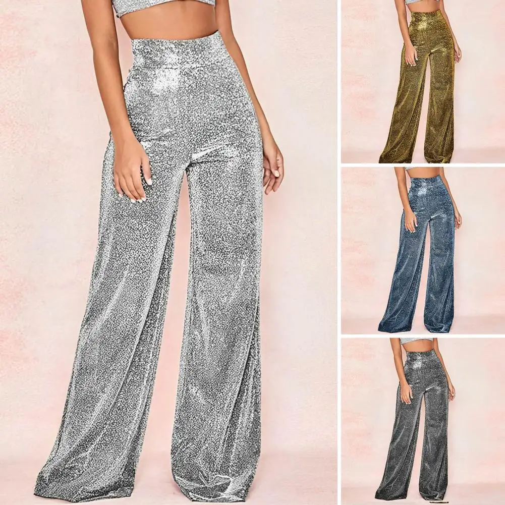 

Women Pants Glitter Stage Dance Sexy Women Trousers Temperament Loose Straight Wide Leg Trousers Elegant Streetwear Party Outfit