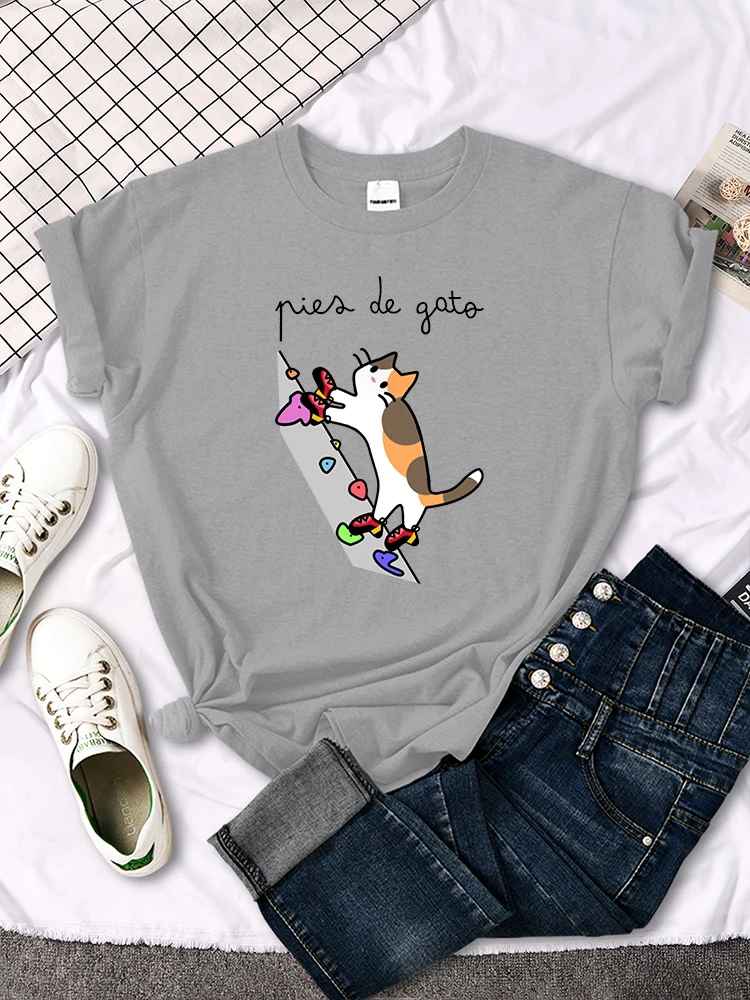 Kat Rock Klimmen Leuke Print T-shirt Womens Kawaii Cartoon Grafische Tops Vrouwtjes Koreaanse Fashion Oversize Harajuku Meisjes Tshirts