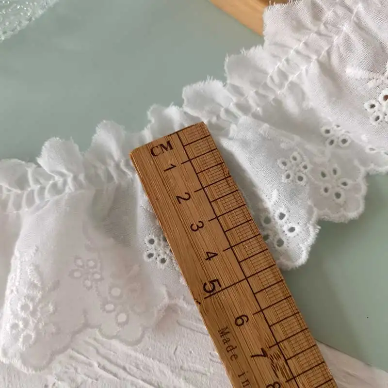 8CM Wide White Cotton Polyester Embroidered Lace Material Ruffle Trim Ribbon Wedding Dress Collar Neckline DIY Sewing Decor