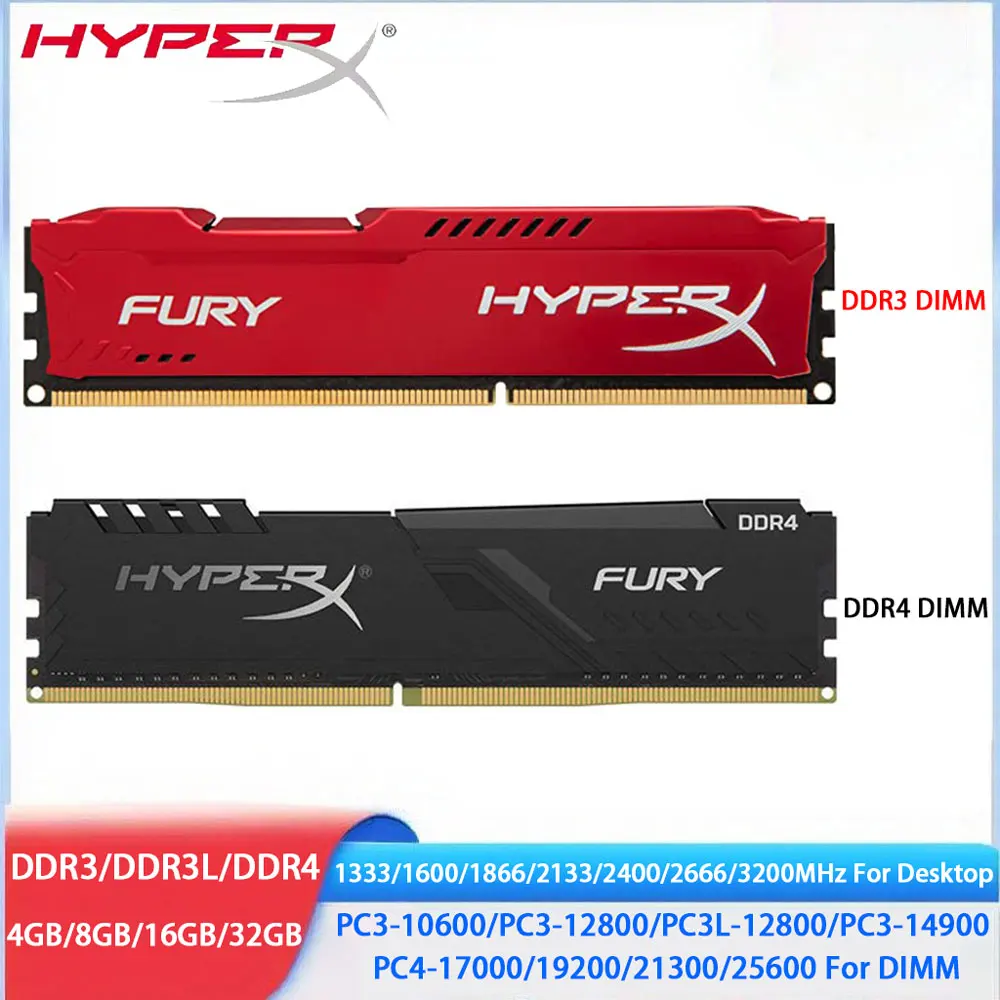 

HYPERX Memoria DDR4 DDR3 DDR3L RAM 8 ГБ 4 ГБ 32 ГБ 16 ГБ 3200 МГц 2666 2400 2133 1600 1333 1866 МГц Настольная память PC3L-12800 Оперативная память для ПК