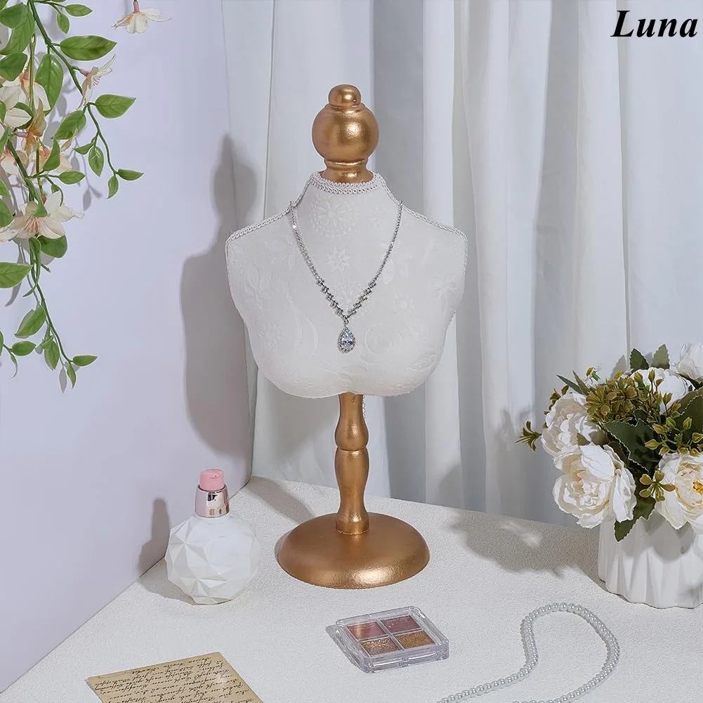 

Velvet Necklace Display Stand, 3D Jewelry Bust Mannequin Organizer White Necklace Holder with Gold Sturdy Base for Home Boutiqu