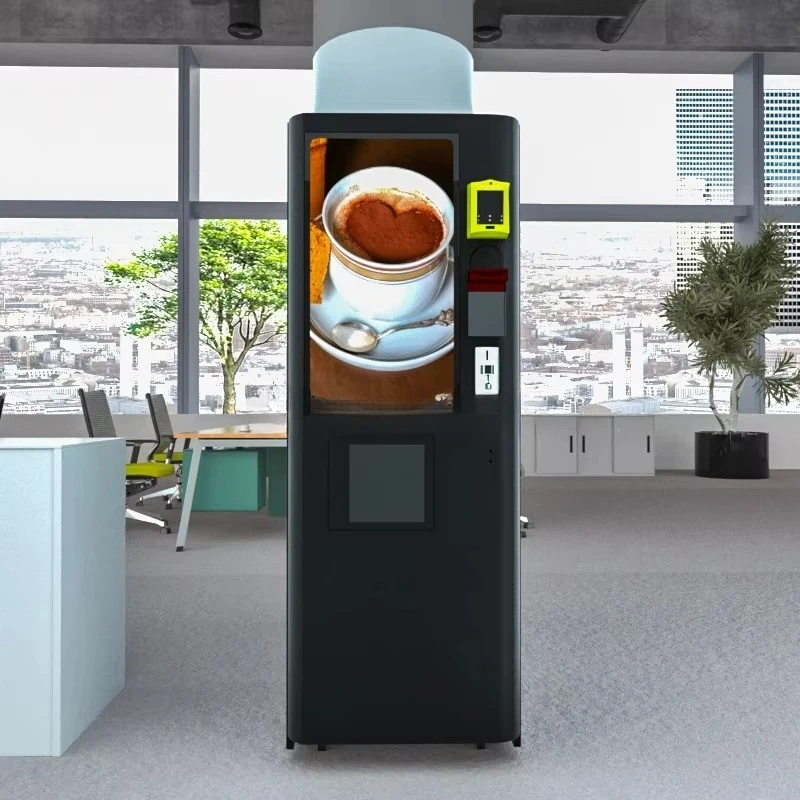 Commercial Coffee Vending Machine Vertical Floor Type Large Powder Storage Bin Remote Fault Alarm Self Service Coffee Equipment