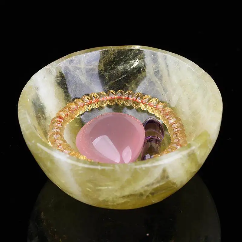 Natural Yellow Crystal Raw Stone Decorative Bowl Light luxury Advanced Home Furnishings Small ornaments Jewelry Storage Bowl
