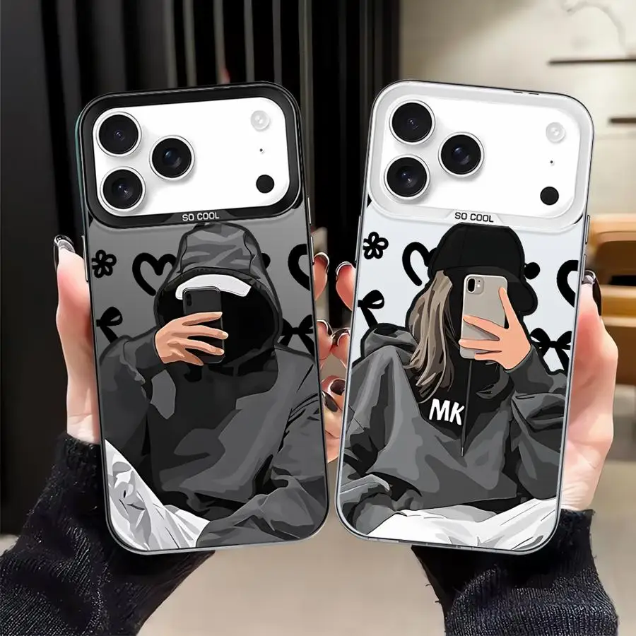 เคสสำหรับ iPhone 17Air 16 17 Pro Max 13 XS 14 XR 15 Plus 11 12 16e ฝาหลังโทรศัพท์ ลายคู่รักเท่ๆ