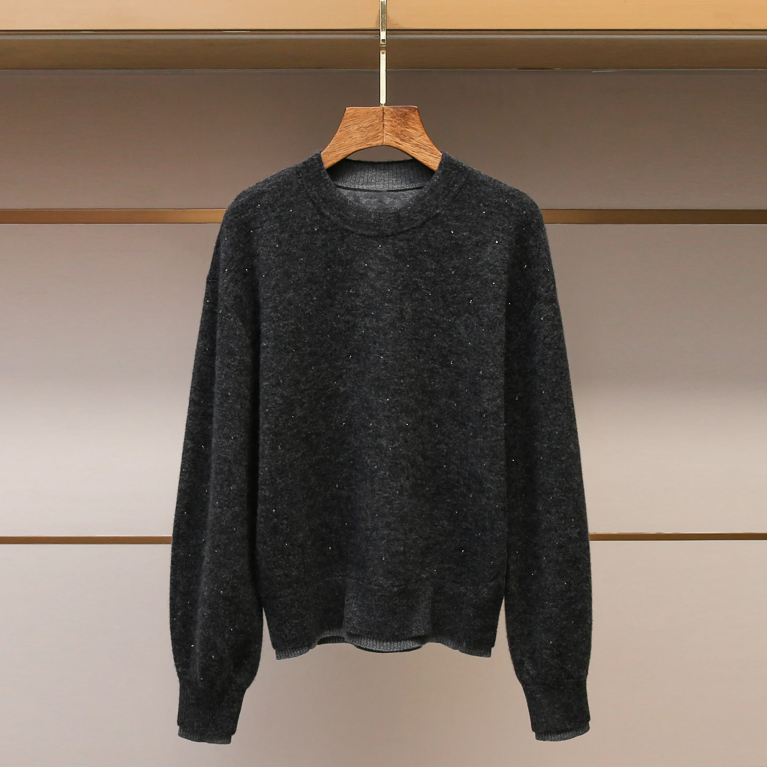 

Повседневный свободный свитер с круглым вырезом и ромбовидным декором, вязаный топ, женская модная осенняя новинка премиум-класса, дизайн с эффектом двухслойности