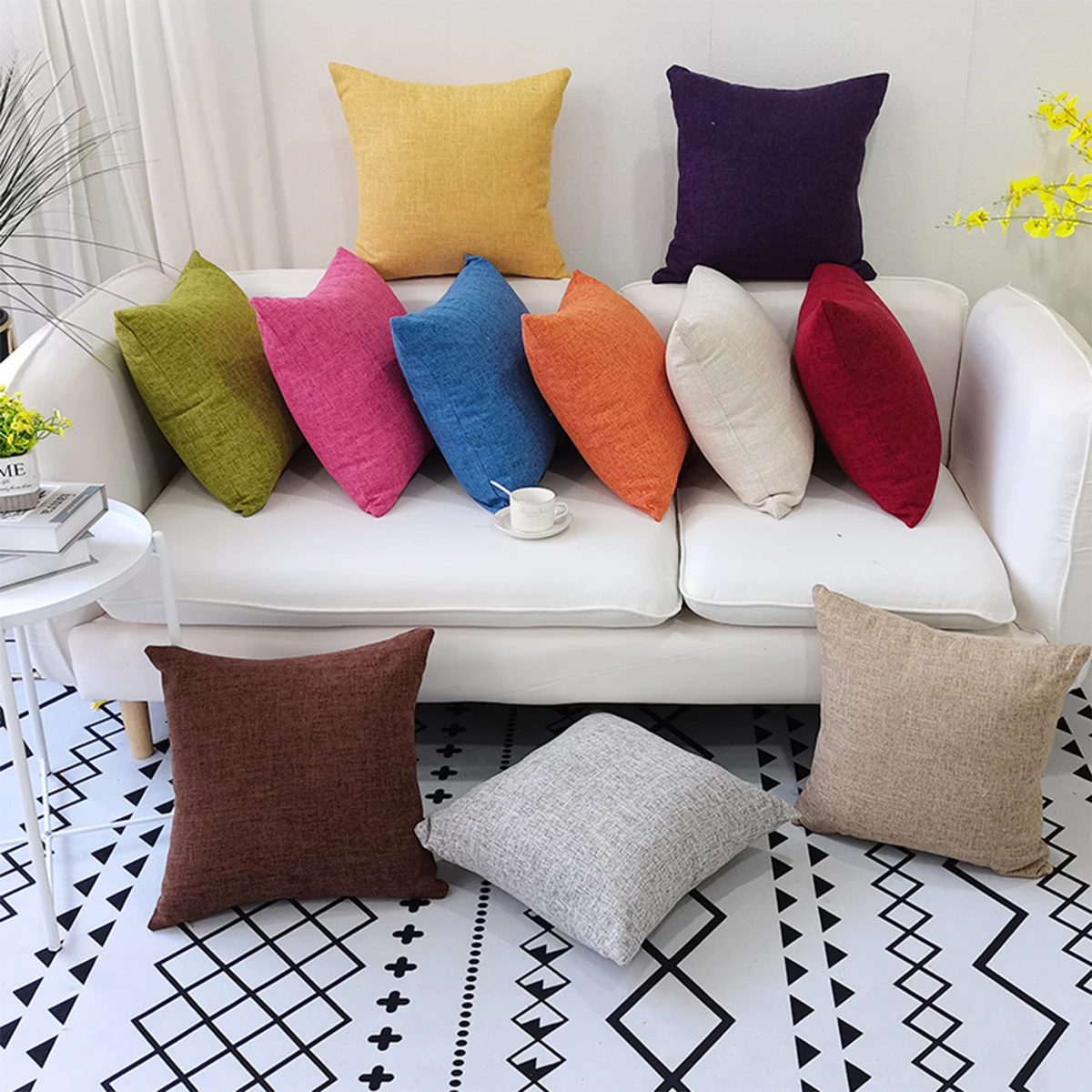 Packung mit 2 einfarbigen dekorativen Leinen-Kissenbezügen, einfach, bequem und weich, zur Dekoration von Sofa, Wohnzimmer und Schlafzimmer – Detail 2