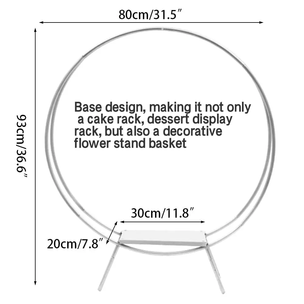 37 Polegada-prata redonda bolo de casamento suporte, bolo & flor expositor, decoração de mesa quadro arco pano de fundo suporte, arco grande bolo