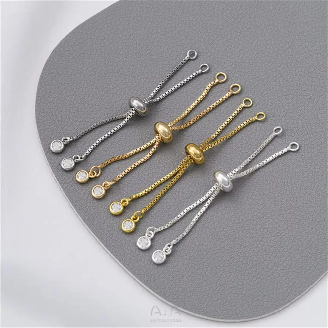 14K Gold-Color Silicone Beads Adjustable Extension Chain Short Hanging Zircon DIY Bracelet Jewelry Telescopic Extension Chain