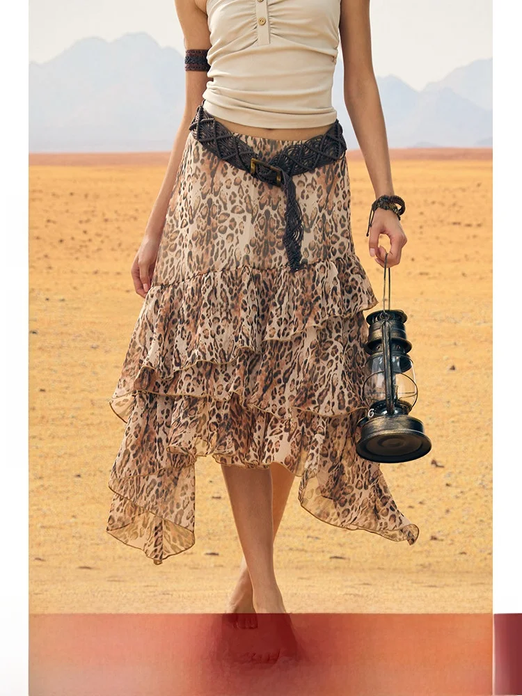 

Легкая летняя женская юбка BeerBro rican Miation с анималистичным принтом, асимметричным подолом и прямым кроем, миди-длина