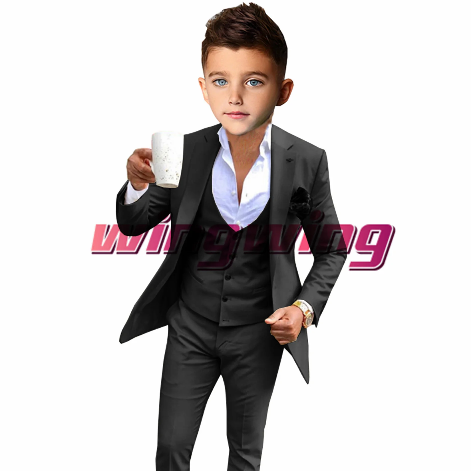 Khaki Boys Suit Three Piece Wedding Fashion Dress Kids Formal Blazer Handsome Child Slim Fit Outfit costume enfant garçon mariag