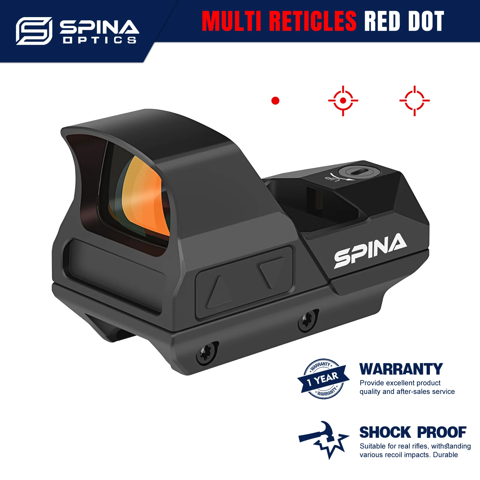 

SPINA Optics HD 3 Reticle Reflex Red Dot 2MOA Rifle Scope Sight Dovetail Design For Hunting.308 12GA AR15 M4