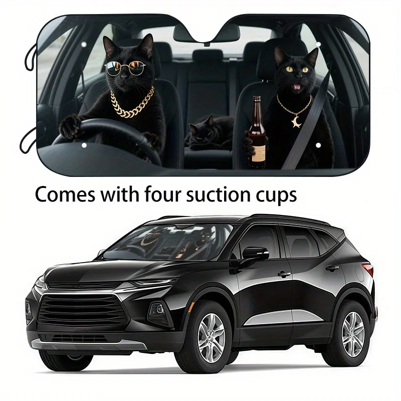

1pc Humorous And Fun Animal Car Sunshade, Available In 2 Sizes - Universal Fit For Various Vehicle Windshields, Made Of Polyeste