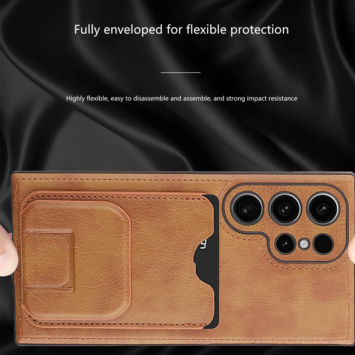 Samsung S25 Ultra high-end artificial leather case with multi-functional stand and card holder suitable for A15 business cards
