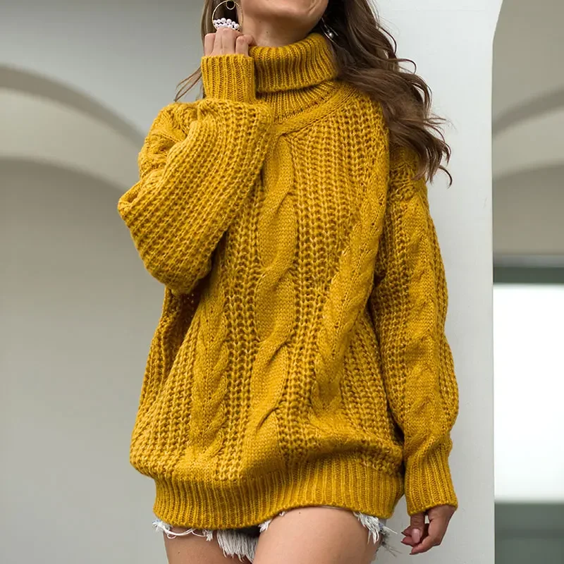 

Fashion Knitted Sweater Women Autumn Winter Long Sleeve Turtleneck Short Pullovers Knitwear Jumper Pull Femme