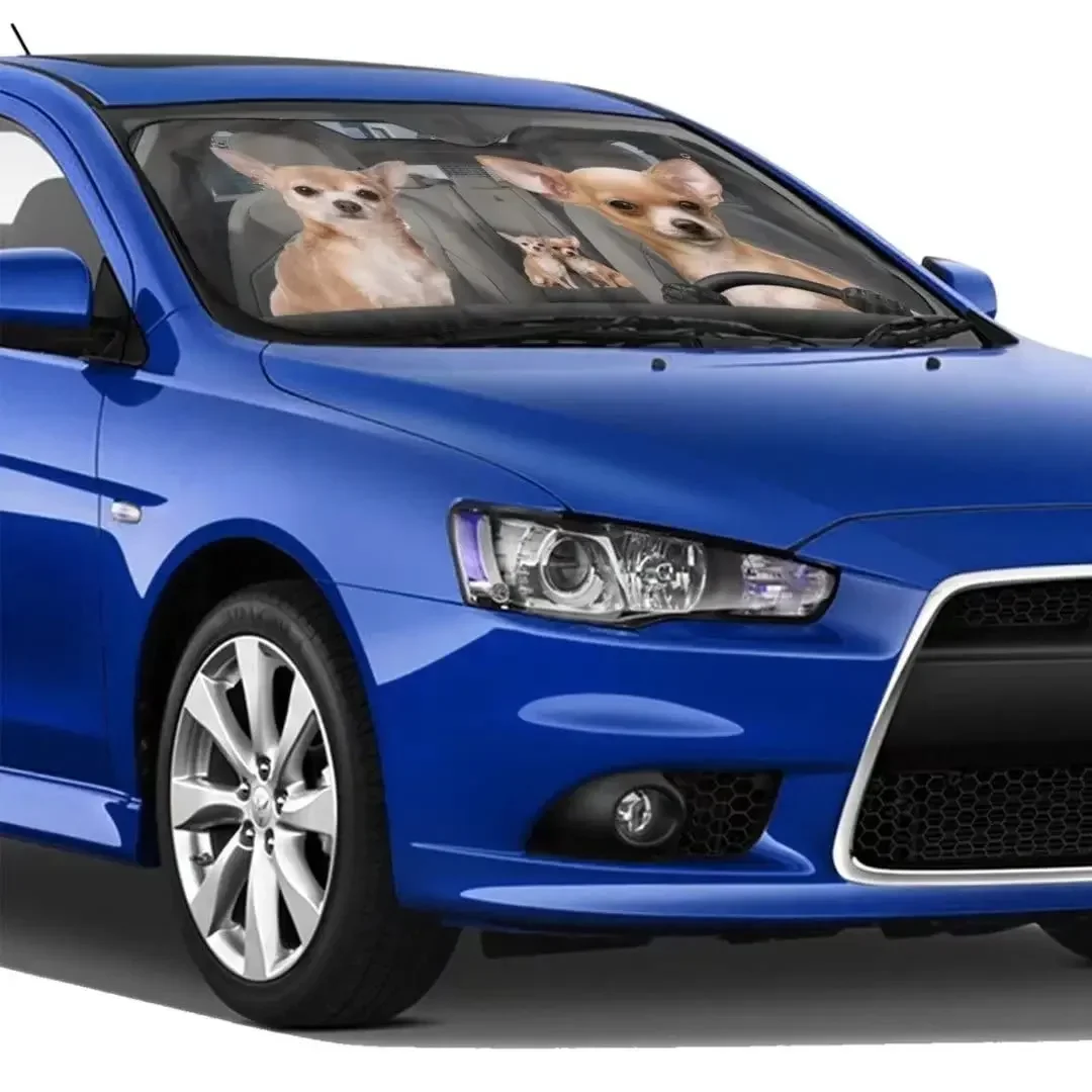 تشيهواهوا سائق السيارات الزجاج الأمامي المظلات سيارة الشمس ظلال طوي الكلب نافذة السيارة الأمامية ظلة الأشعة فوق البنفسجية حماية قناع لسيارة سيدان