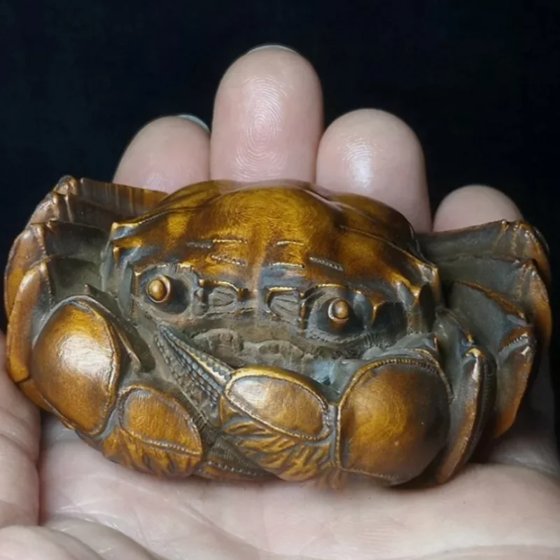 L 2.9 inch Chinese Boxwood Hand Carved crab statue netsuke Decoration Collection
