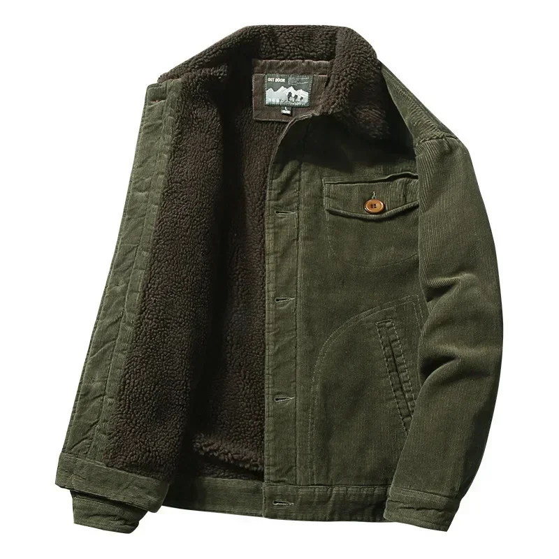 

Winter Mens Jacket High-quality Male Cashmere Thicken Warm Parkas Male Solid Color Lapel Fashion Casual Slim Corduroy Coats 6XL