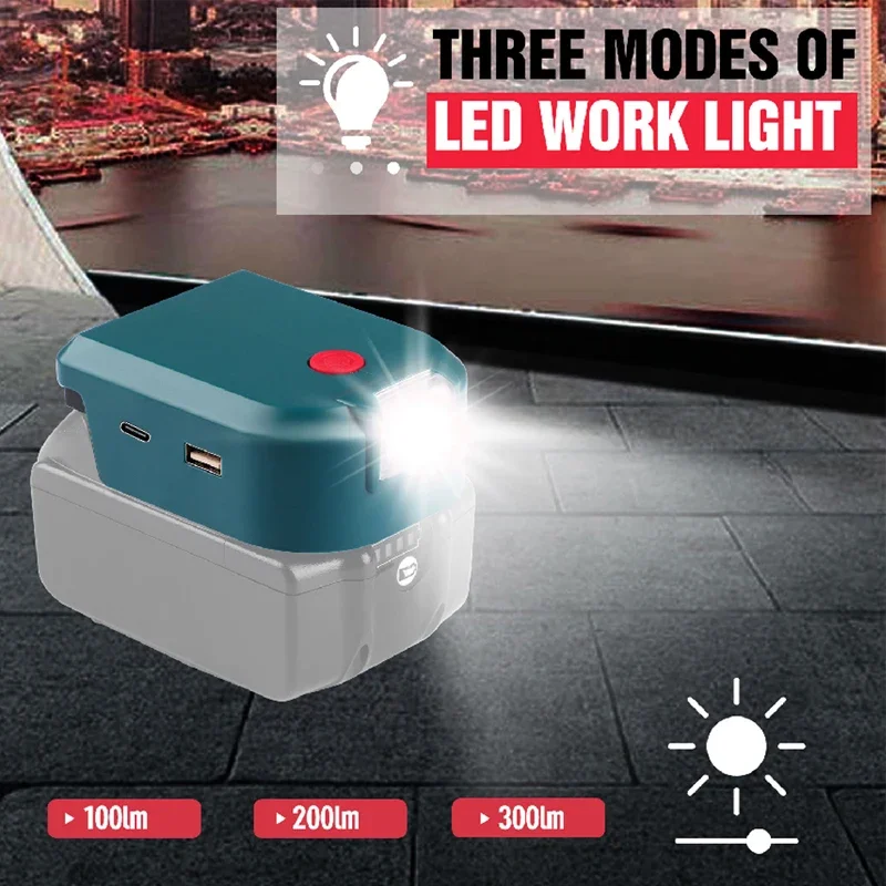 Imagem -05 - Usb Duplo Adaptador Led para Preto & Decker Stanley 14.4v 18v Li-ion Bateria Conversor com Modos Led Luz de Trabalho Lâmpada de Emergência