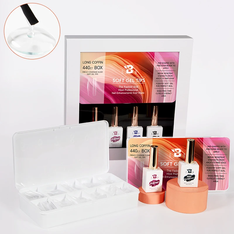 BOZLIN 15ml Nail Tips Gel Glue Kit Base Top Function Gel Polish Full Cover False Nail Tips Set For Nail Extension