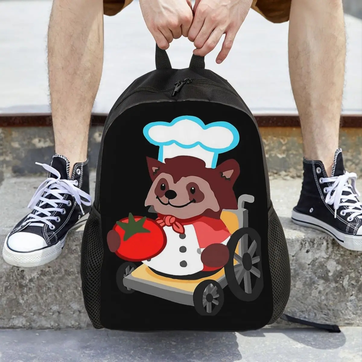 

Cute Overcooked Wheelchair Raccoon Chef Backpack Hot Sale Daypack Boys Girls BookBag School Bag Shoulder Bags for Men Women