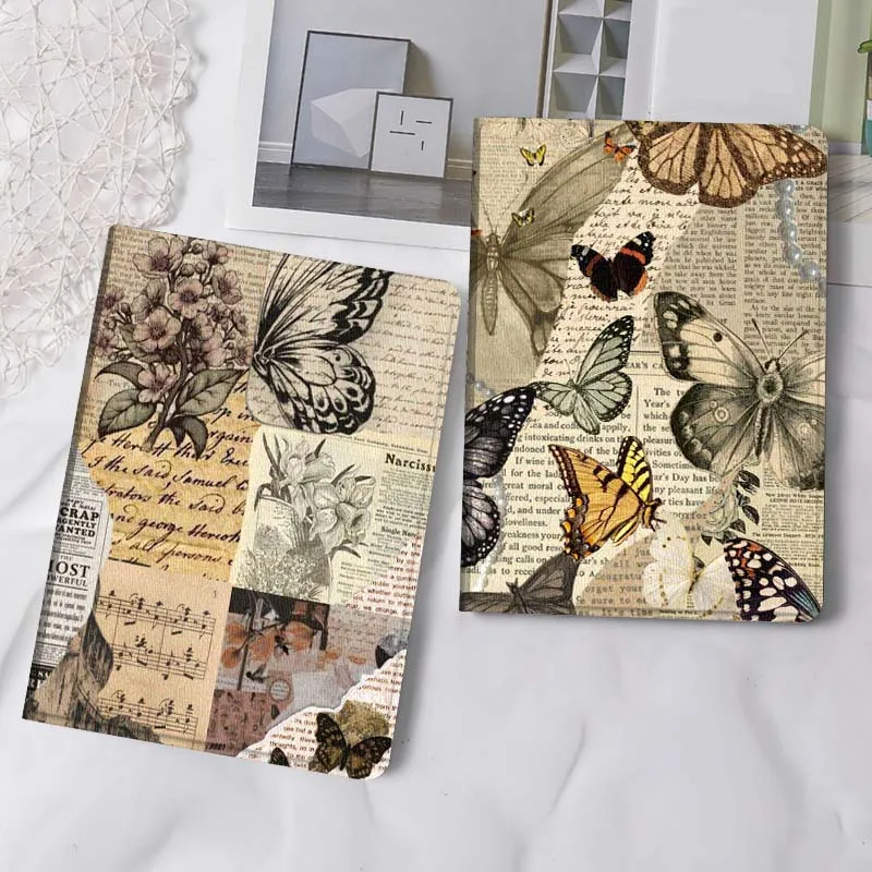 

Vintage Butterfly Flower Paper Tablet Case For Samsung Tab Galaxy S6 S11 A A7 A8 A9 A11 10.1 10.4 10.5 Plus Lite Gift