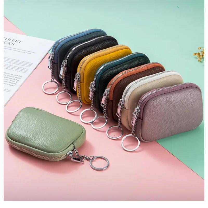 

Slim Wallet for Women Soft Cow Leather Womens Coin Purse Genuine Leather Zipper Coin Wallet Casual Key Holder Small Money Bag