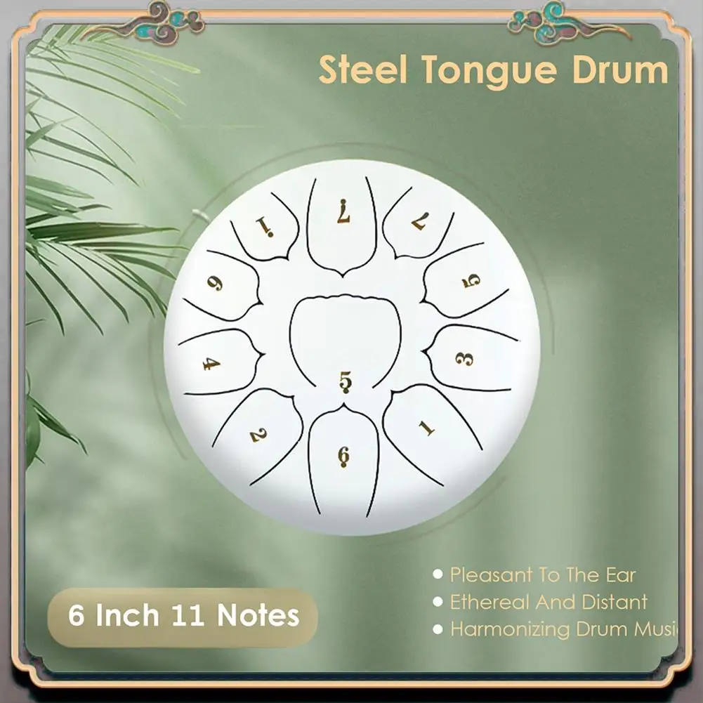 

Durable 6 Inch 11 Tone Steel Tongue Drum Hand Pan Drum Drumstick Percussion Music Instrument Tambourine Drum Accessories
