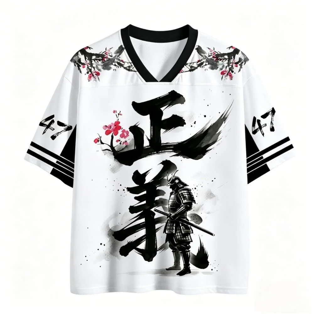 Y2K Japanese Ukiyo-e Justice Ink Warrior 3D Print Sport Quick-dry Men's V-neck T-shirt Casual Fashionable Parent-child Clothing