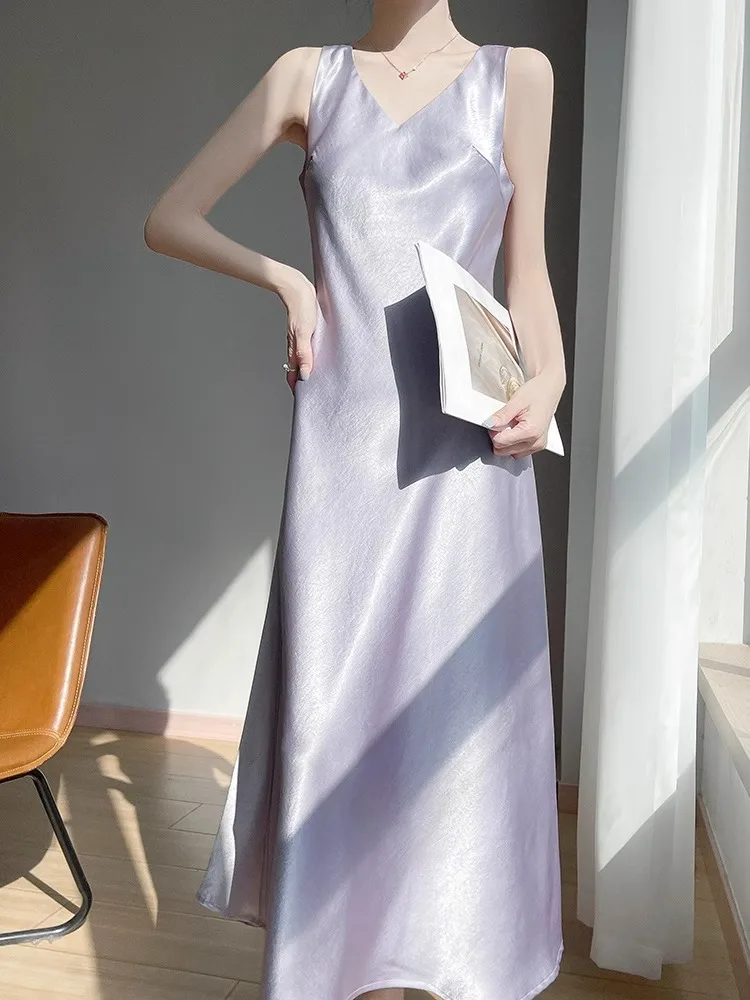 Seidenacetat-Riemen Dr. Damen Jaet Strukturierte V-Ausschnitt-Weste Goldstickerei Satin Innenlanger Rock A-Linie Sommer Dr