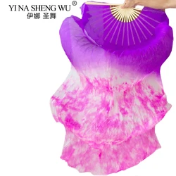 Professional Belly Dance Silk Veil Light Weight 100% Silk Fans Hand Dyed Colorful Dancer Performance Props Long Silk Fans 1 Pair