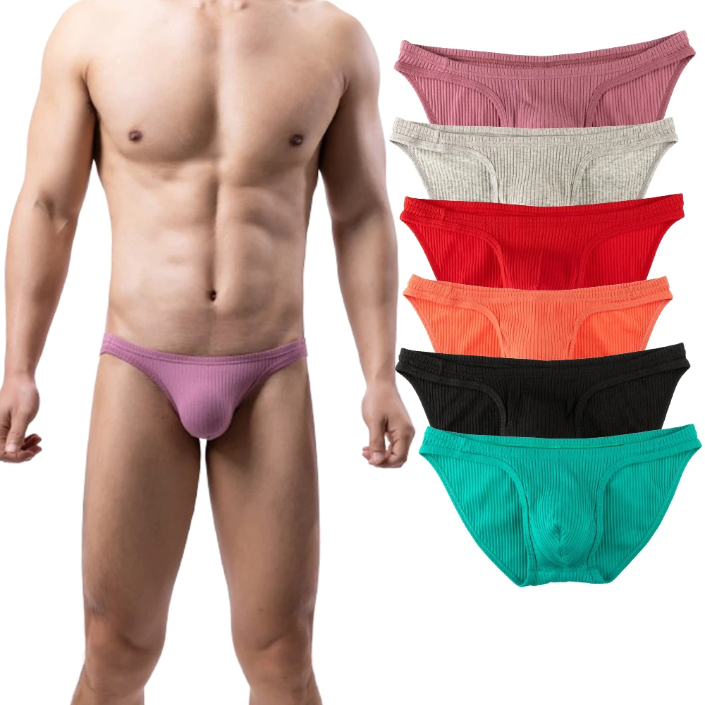 Men Sexy Low Waist Underwear Briefs Men\'s Bulge Pouch Hombre Slips Panties Breathable Solid Color Striped Male Briefs Underpant