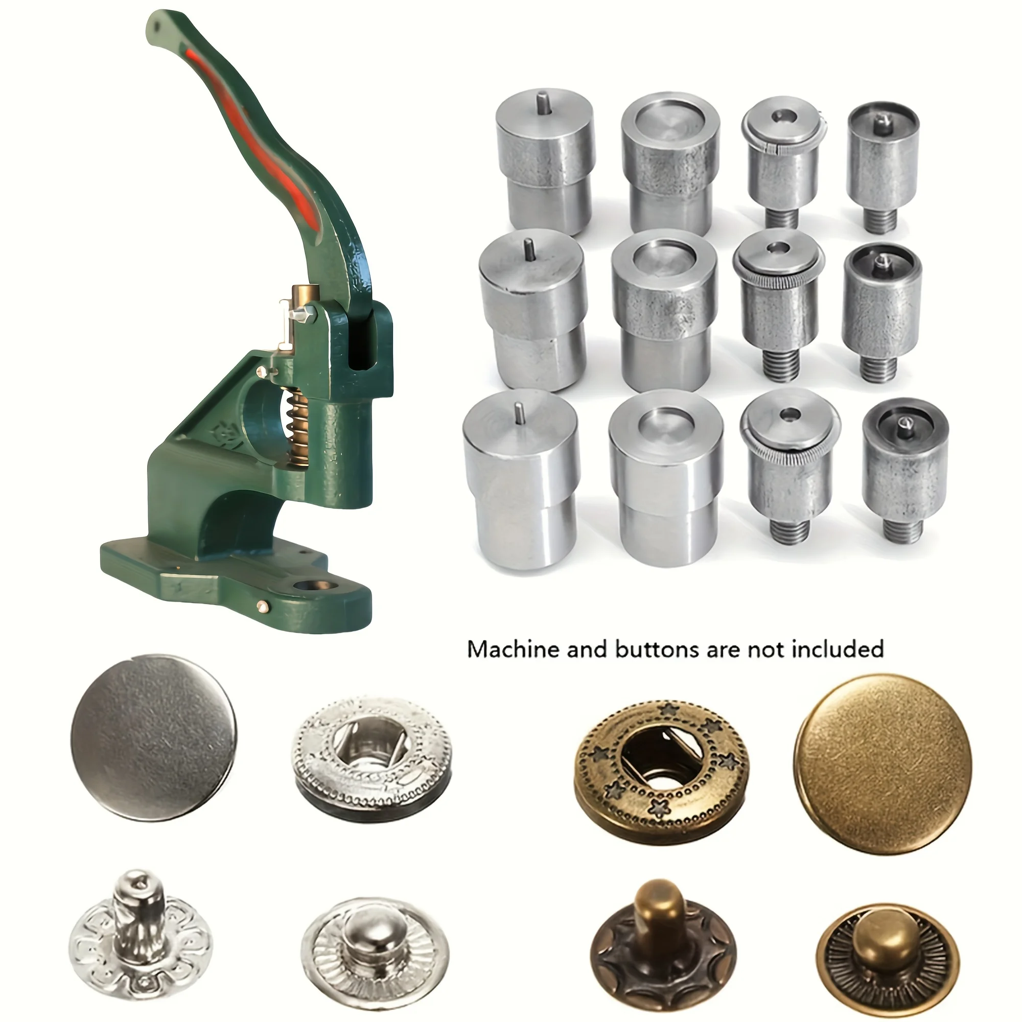 Stainless Steel Snap Button Die Set, Heavy Duty Press Fastener Tool for Hand Press Machines, Compatible with 651/633/831 Buttons