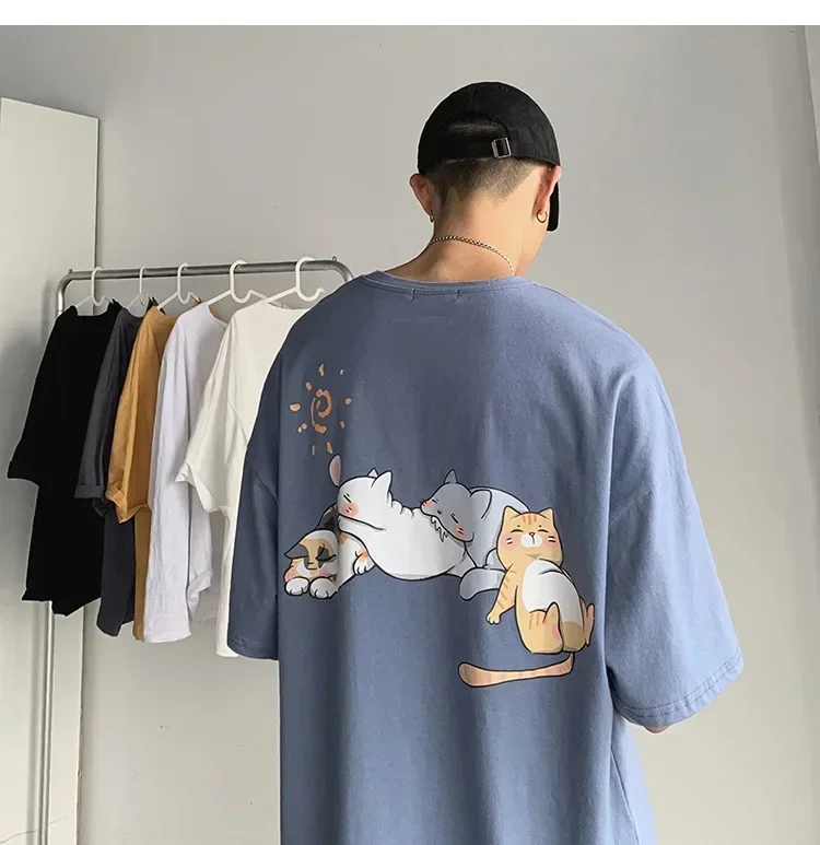 Férfiak Nők tshirt streetwear Japán nyelv harajuku Mulatságos Cica Póló Pamut Födémgerenda 2024 Gúnyrajz T Ing Uniszex Gyermek Rafinált Komló tops T-idom