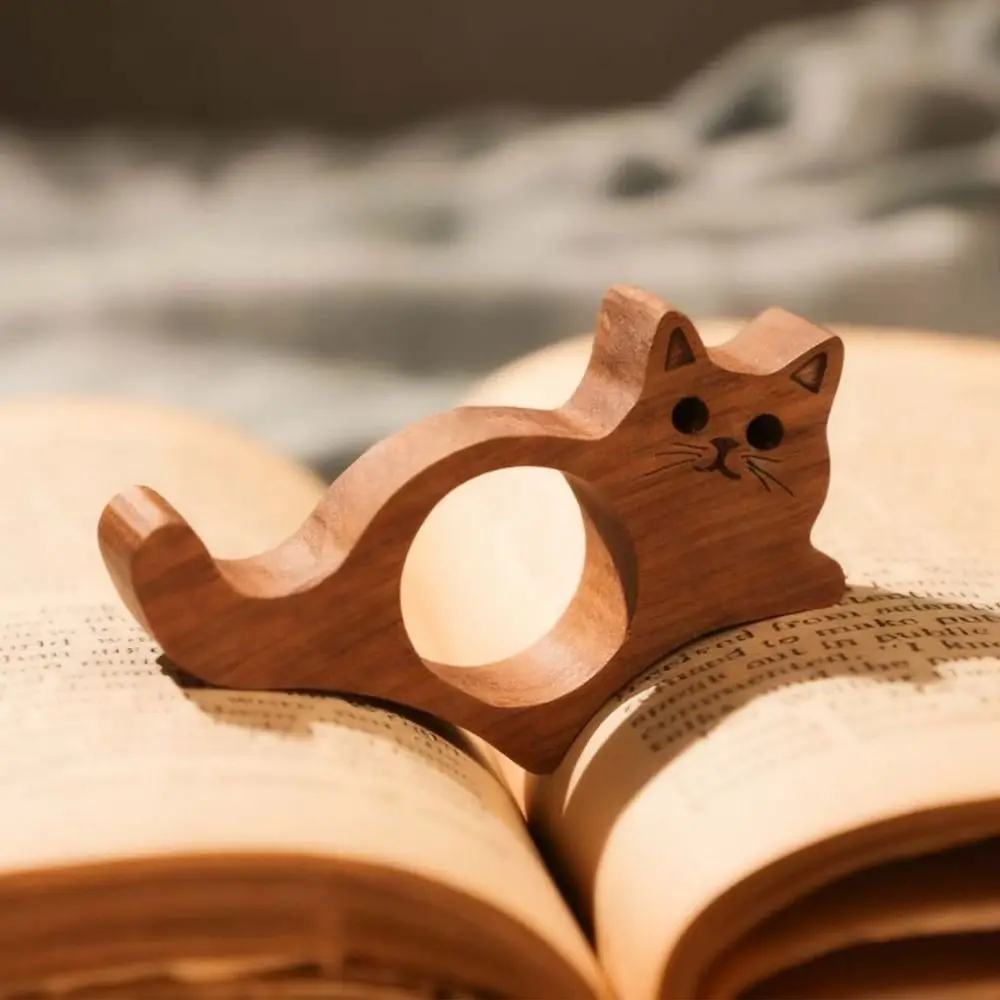 

Wooden Cat Bookmarks Walnut Page Turning Fixed Thumb Bookmark One Hand Reading Fast Reading Aids Tools Book Page Holder Gift