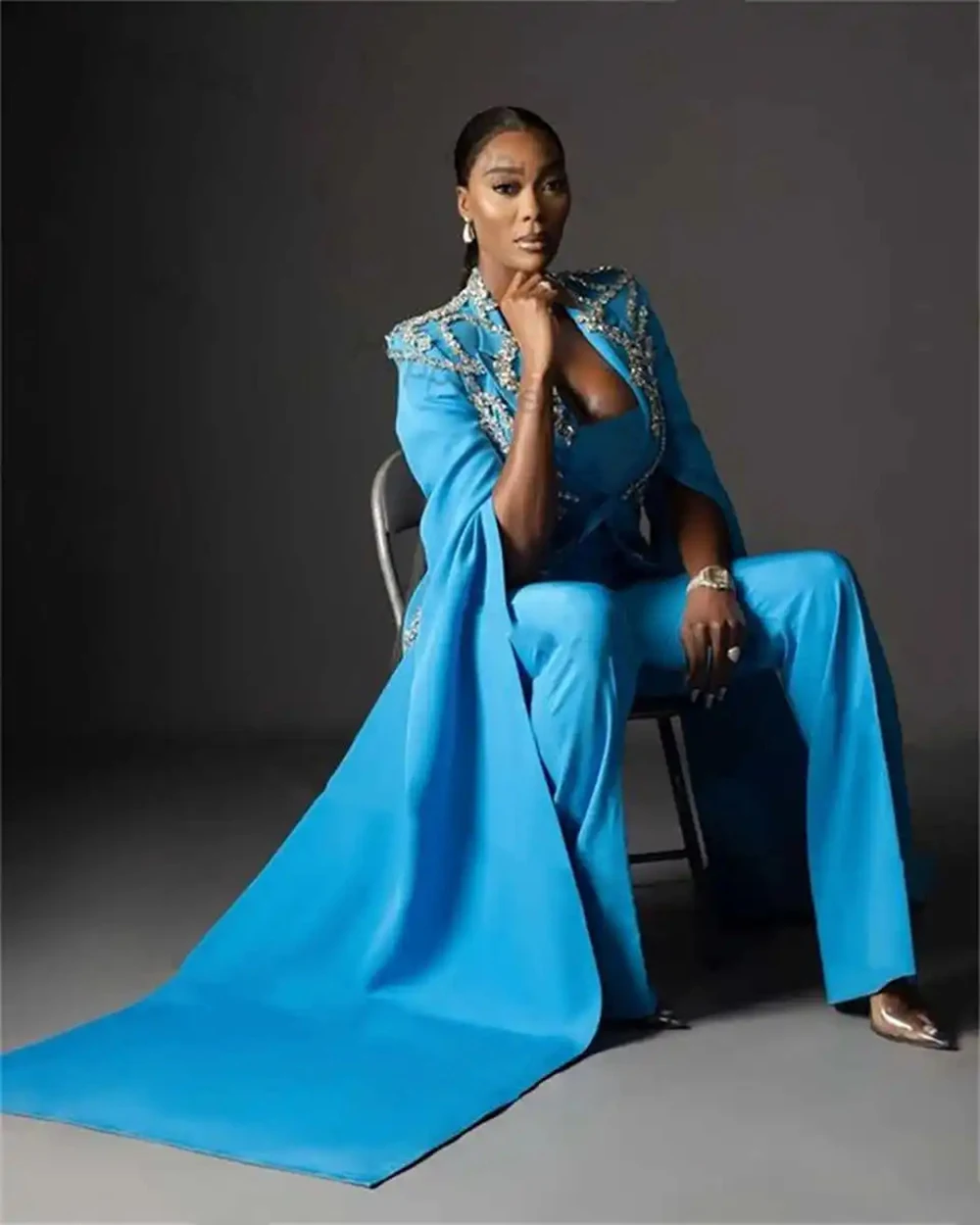 مصمم المرأة سترة طويلة كريستال البدلات الرسمية طويلة الأكمام الذروة التلبيب سيدة سليم صالح معطف 3 قطعة سترة السراويل صديرية دائرية مخصصة