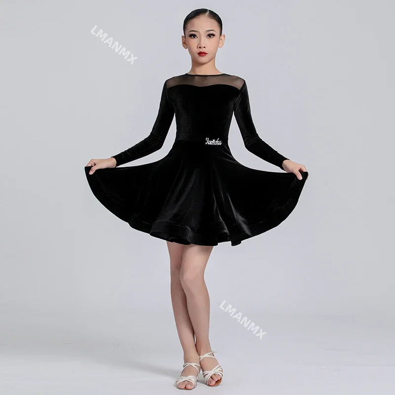 

Ya Autumn/Winter New Children's Latin Practice Dress Long Sleeve Velvet Latin Dress Rules Race Dress