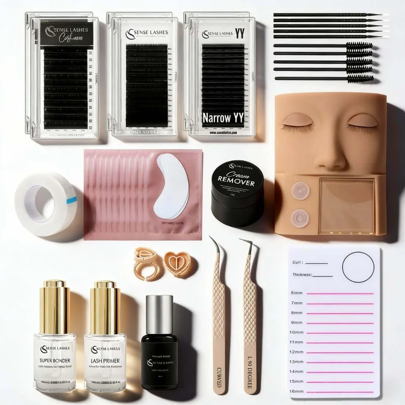 SENSE LASHES Eyelash Extension Kit for Beginner Mannequin Head Lash Brush Tweezers Lashes Pad Storage Accessories Makeup Tool