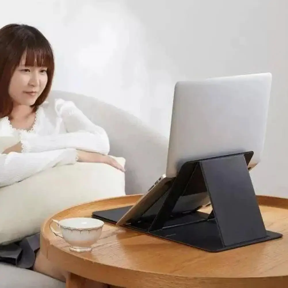 حامل كمبيوتر محمول من الجلد المزيف، حامل دعم كمبيوتر قابل للطي، سرير مكتب كمبيوتر محمول مغناطيسي صغير قابل للتعديل #3