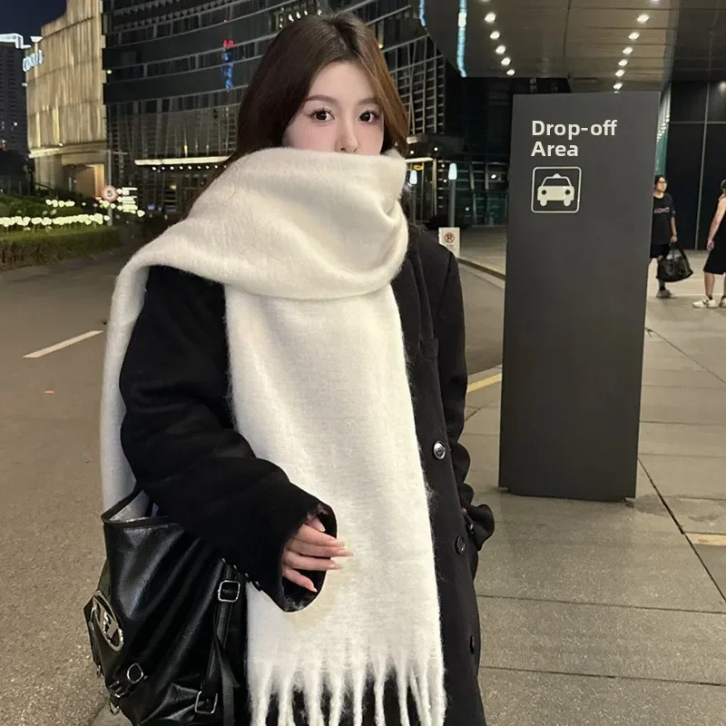 

Двусторонний утолщенный женский бежевый большой шарф высокой четкости, зимний однотонный утеплитель для шеи, модная вязаная шаль