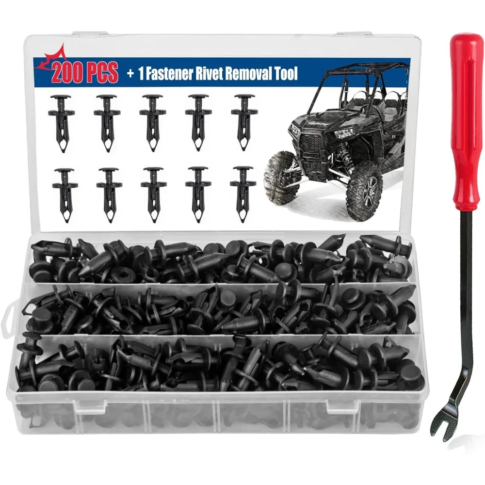 200 قطعة من مشابك حاجز النايلون UTV العالمية ومسامير الجسم مع أداة إزالة الصواميل لإصلاح ATV #1