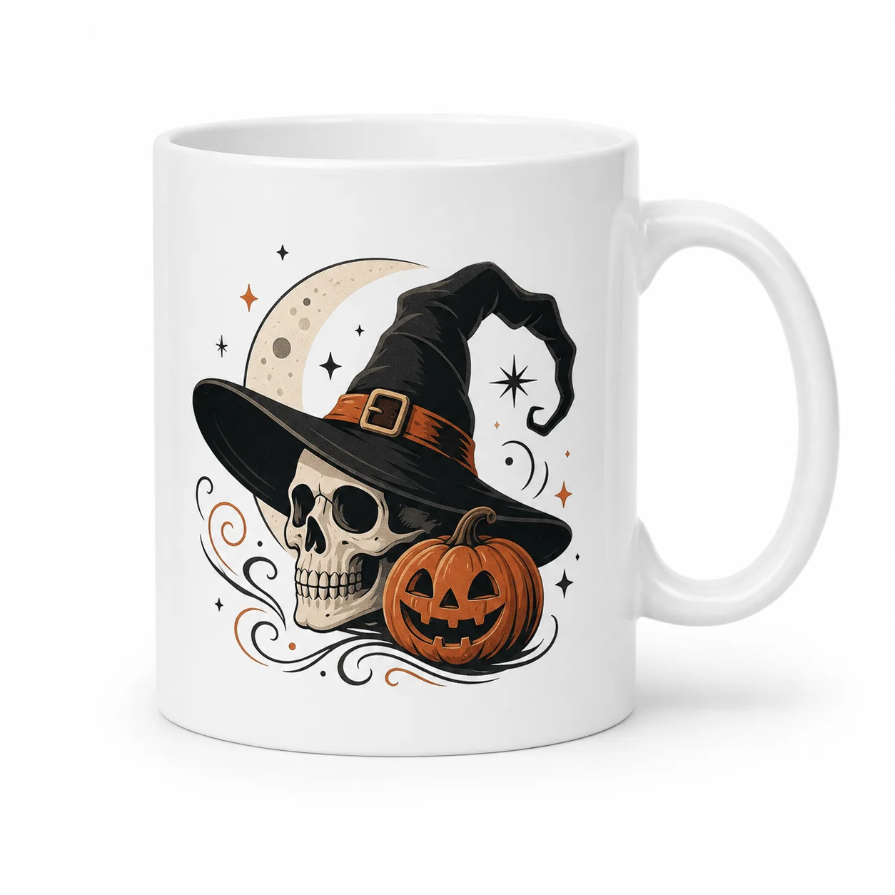1pc 11OZ Spooky Witch Hat Skull Pumpkin Ceramic Coffee Mug, Halloween Moon Stars Design, Fall Gothic Coffee Cup for Home Office 53100