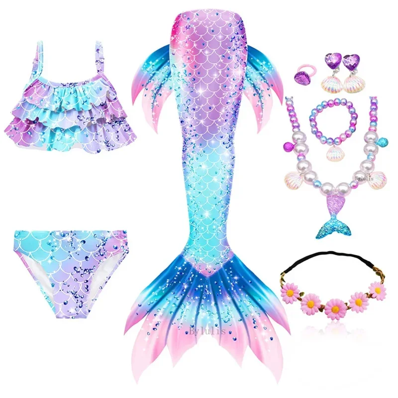 Meisjes Zeemeerminstaarten Voor Zwemmen Halloween Cosplay Kostuum Strand Zwembad Kleding Kind Zeemeermin Badpak Kinderen Swimmable Kostuum Fi E