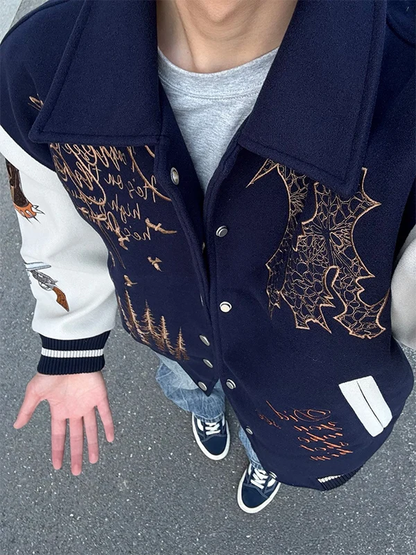 

Heavyweight Embroidered Woolen Patchwork Baseball Jaet Men's Spring Autumn Hiphop Trendy Pilot American Sle Jaet Men