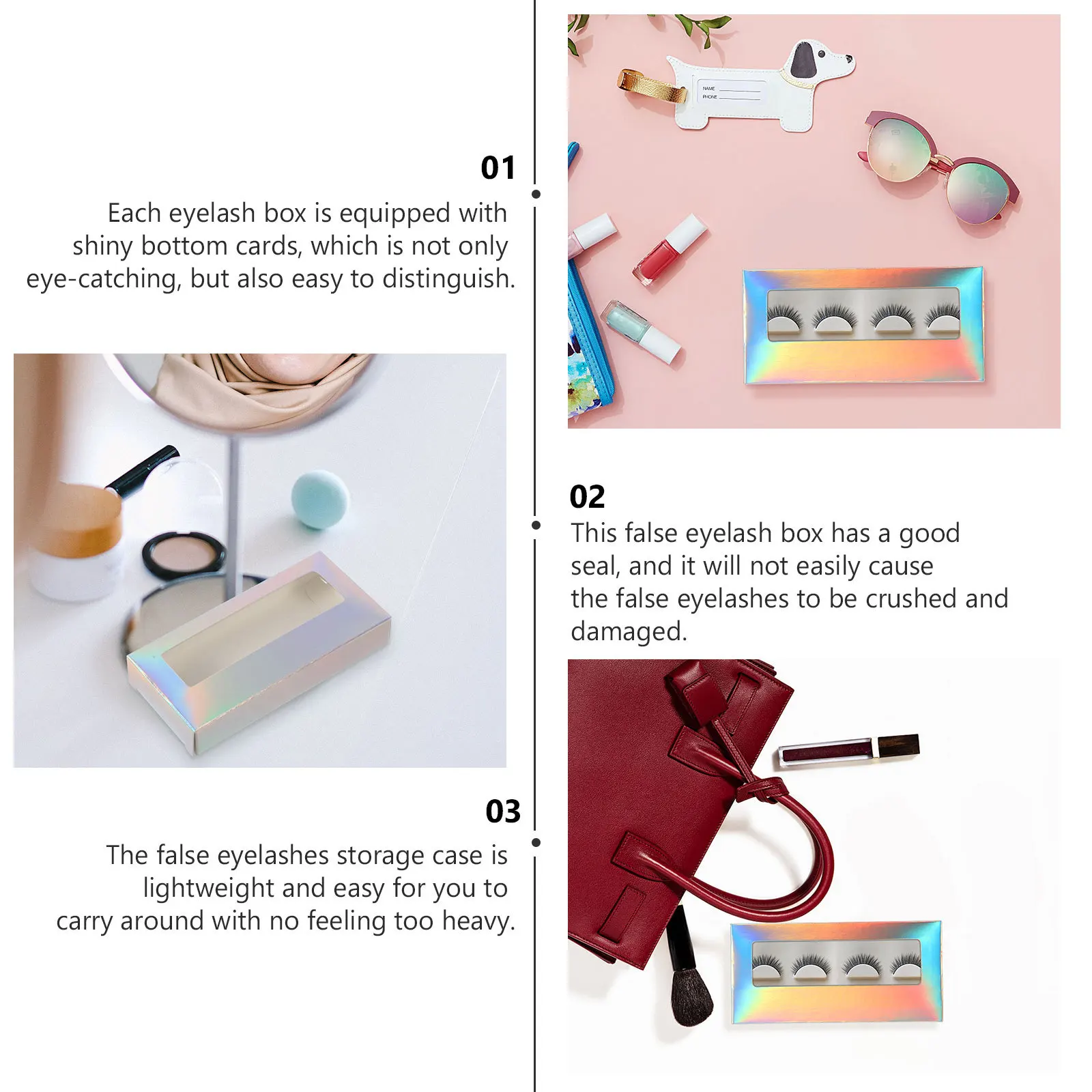 

20Pcs Eyelash Storage Box Clear Glitter Lash Case Lightweight False Eyelash Organizer with Shiny Bottom Cards for Easy Viewing