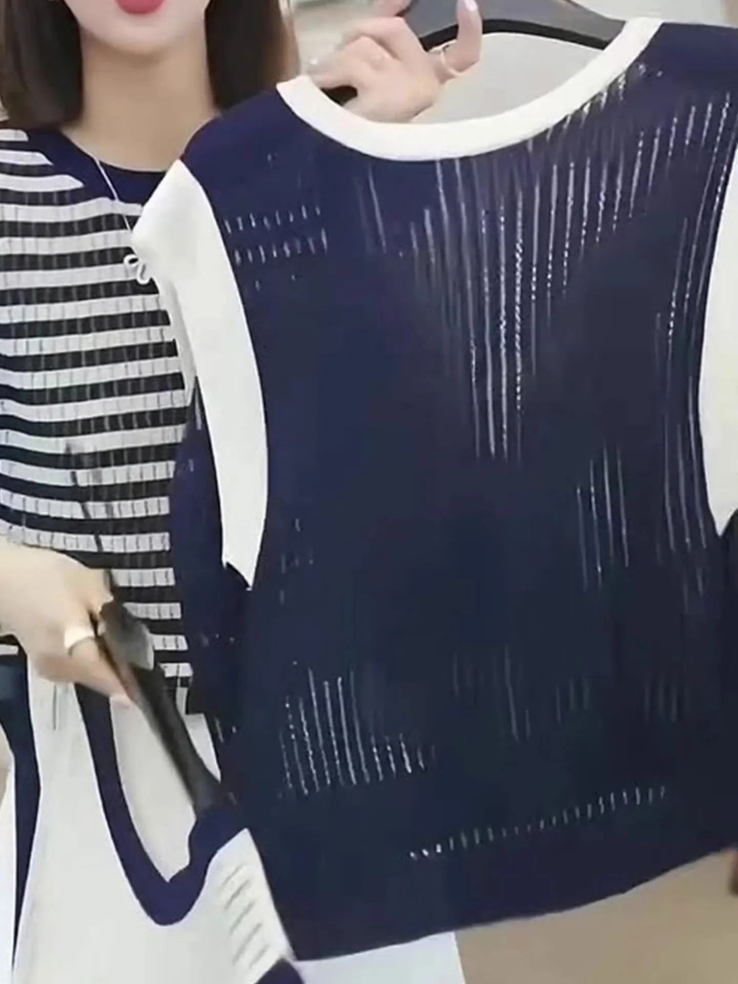 Coreano sle casual versátil confortável respirável malha irt verão cor única blo design redondo ne topo para mulher